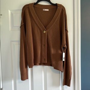 NWT SO Brown Cardigan Sweater V-Neck Ribbed Knit